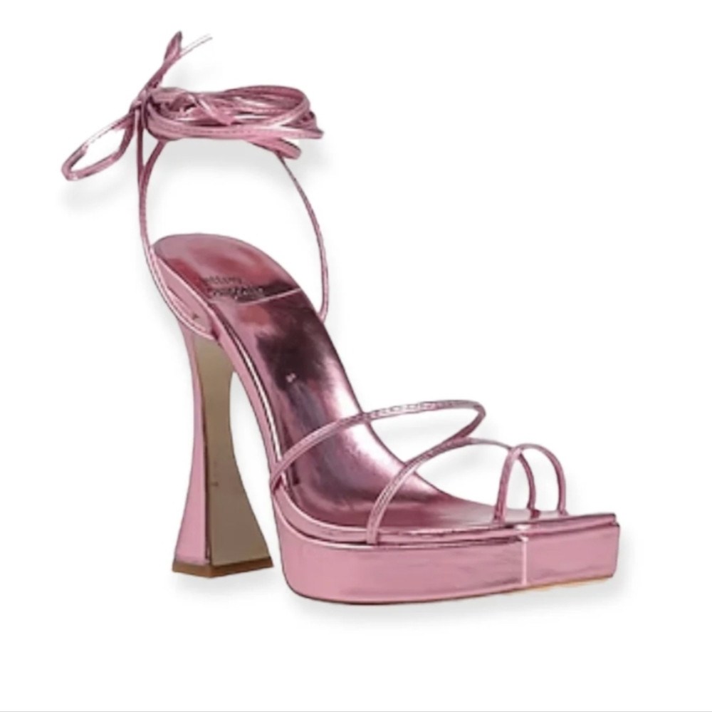 Jeffrey Campbell Metallic Pink Primadonna Lace Up Ankle Platform Heels Sz 11